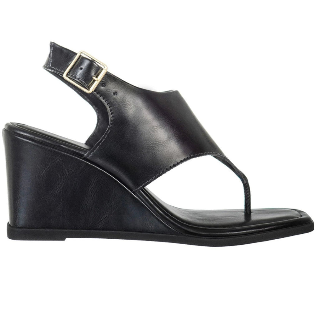 Sandália Feminina Salto Anabela Asa Delta De Dedo Bico Quadrado Preta