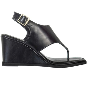 Sandália Feminina Salto Anabela Asa Delta De Dedo Bico Quadrado Preta
