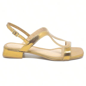 Sandália Feminina Salto Bloco Baixo Casual Confortável Bronze