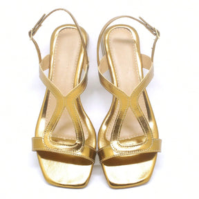 Sandália Feminina Salto Bloco Baixo Casual Confortável Bronze