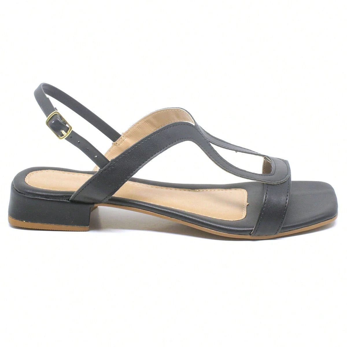 Sandália Feminina Salto Bloco Baixo Casual Confortável Preta