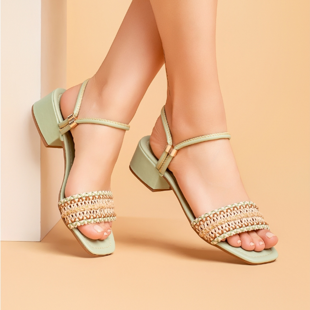 Sandália Feminina Salto Bloco Baixo Trêsse Artesanal Verde Menta