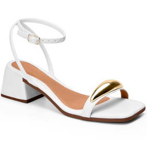Sandália Feminina Salto Bloco Baixo com Enfeite Metalizado Branca