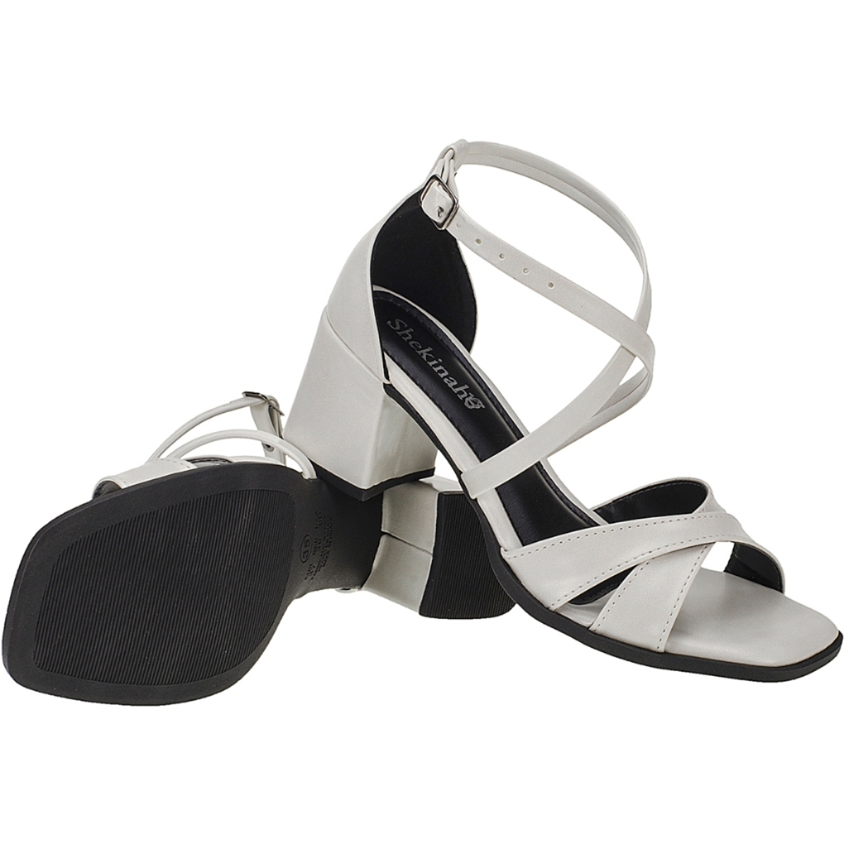 Sandália Feminina Salto Bloco e Tiras Cruzadas Super Leve e Confortável Branca