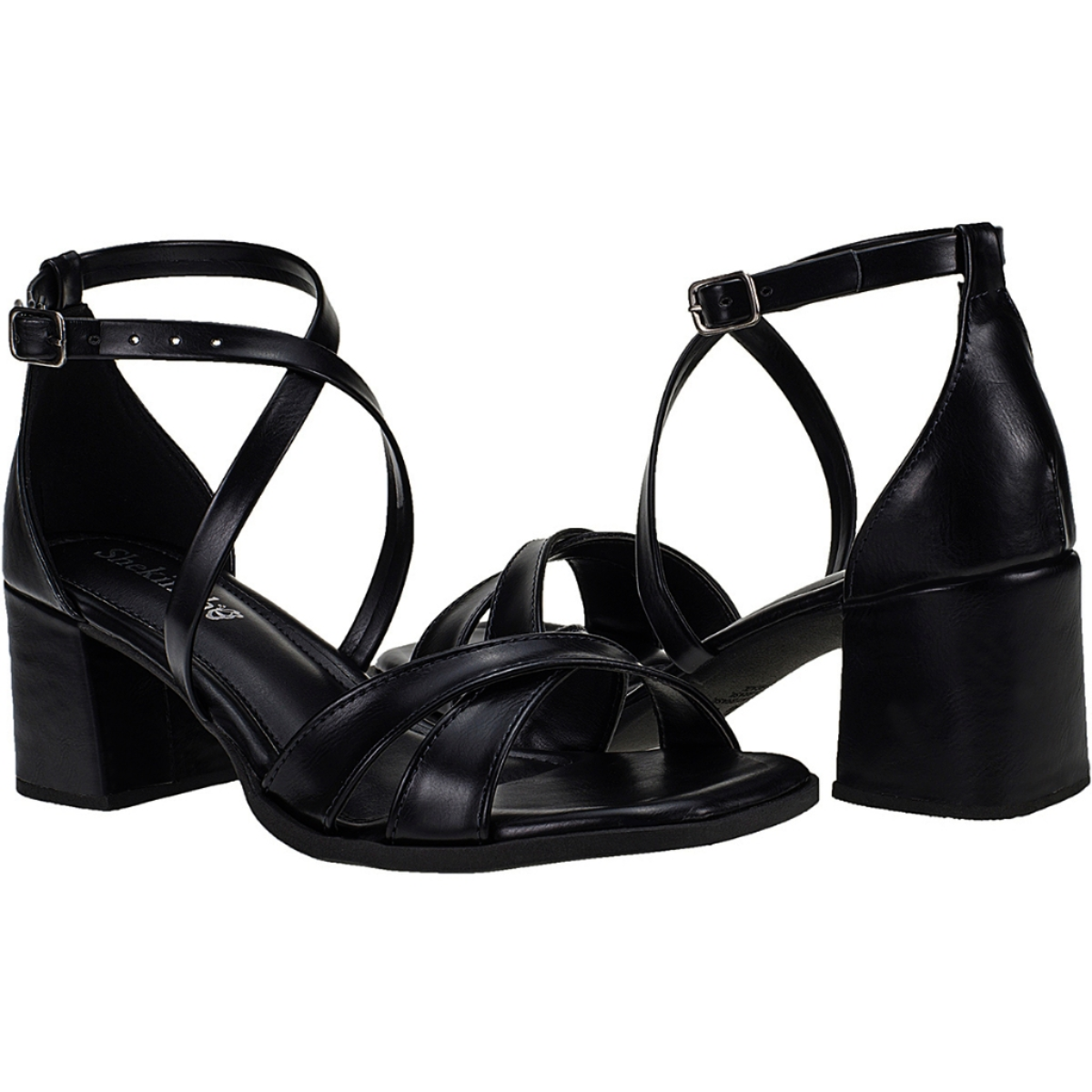 Sandália Feminina Salto Bloco e Tiras Cruzadas Super Leve e Confortável Preta