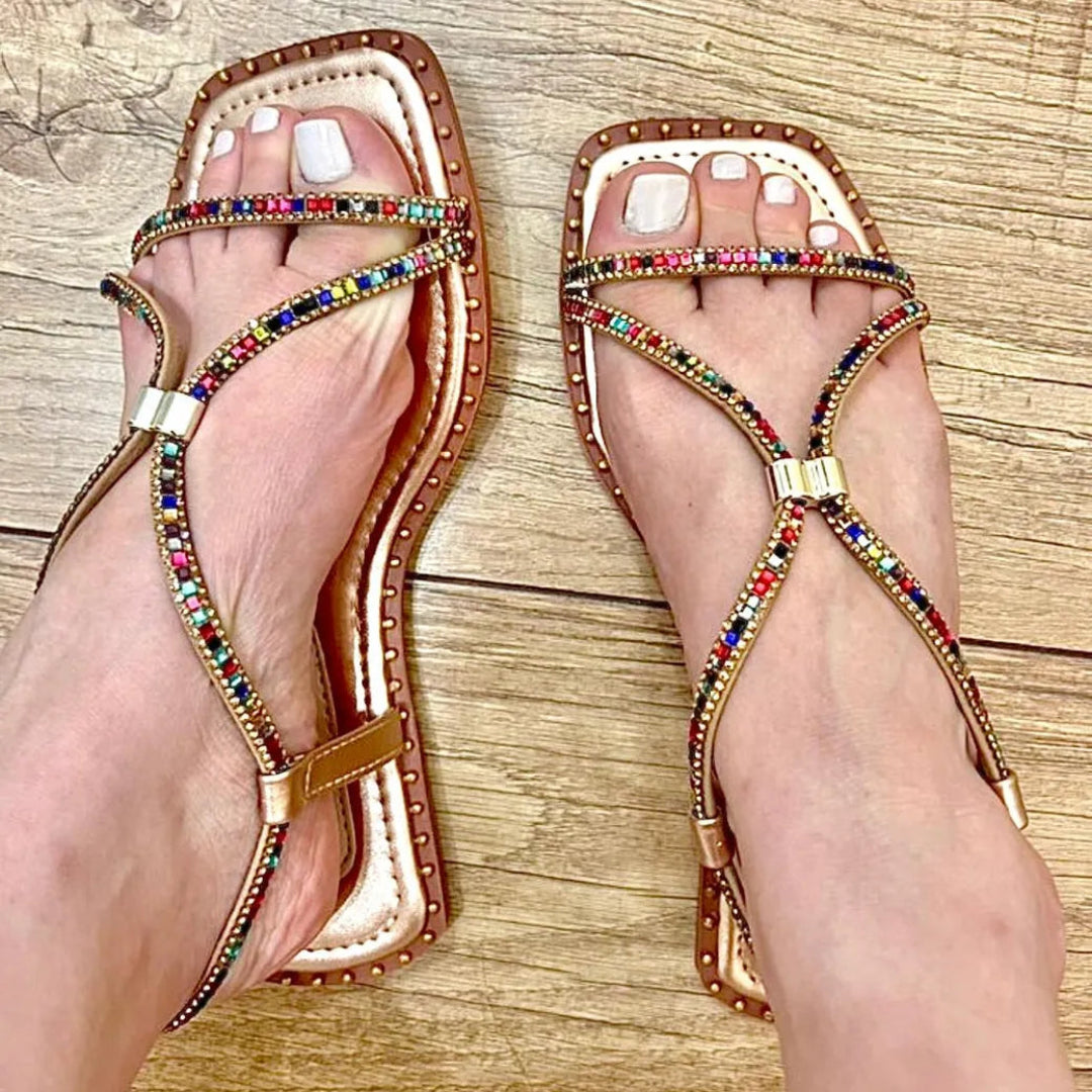 Sandália Rasteira Feminina Calce Fácil com Brilho Strass