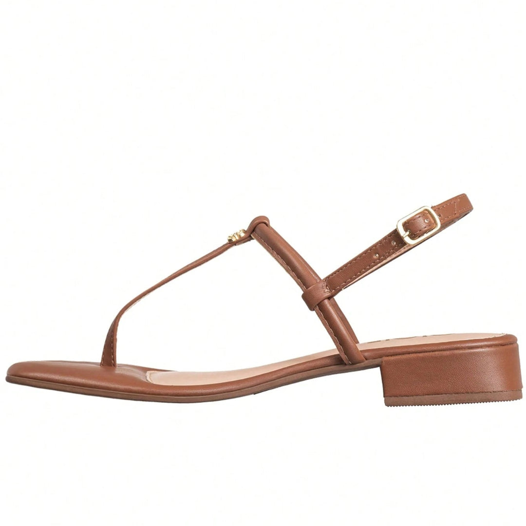 Sandália Rasteira Feminina De Dedo e Tira no Tornozelo Confortável Casual Caramelo