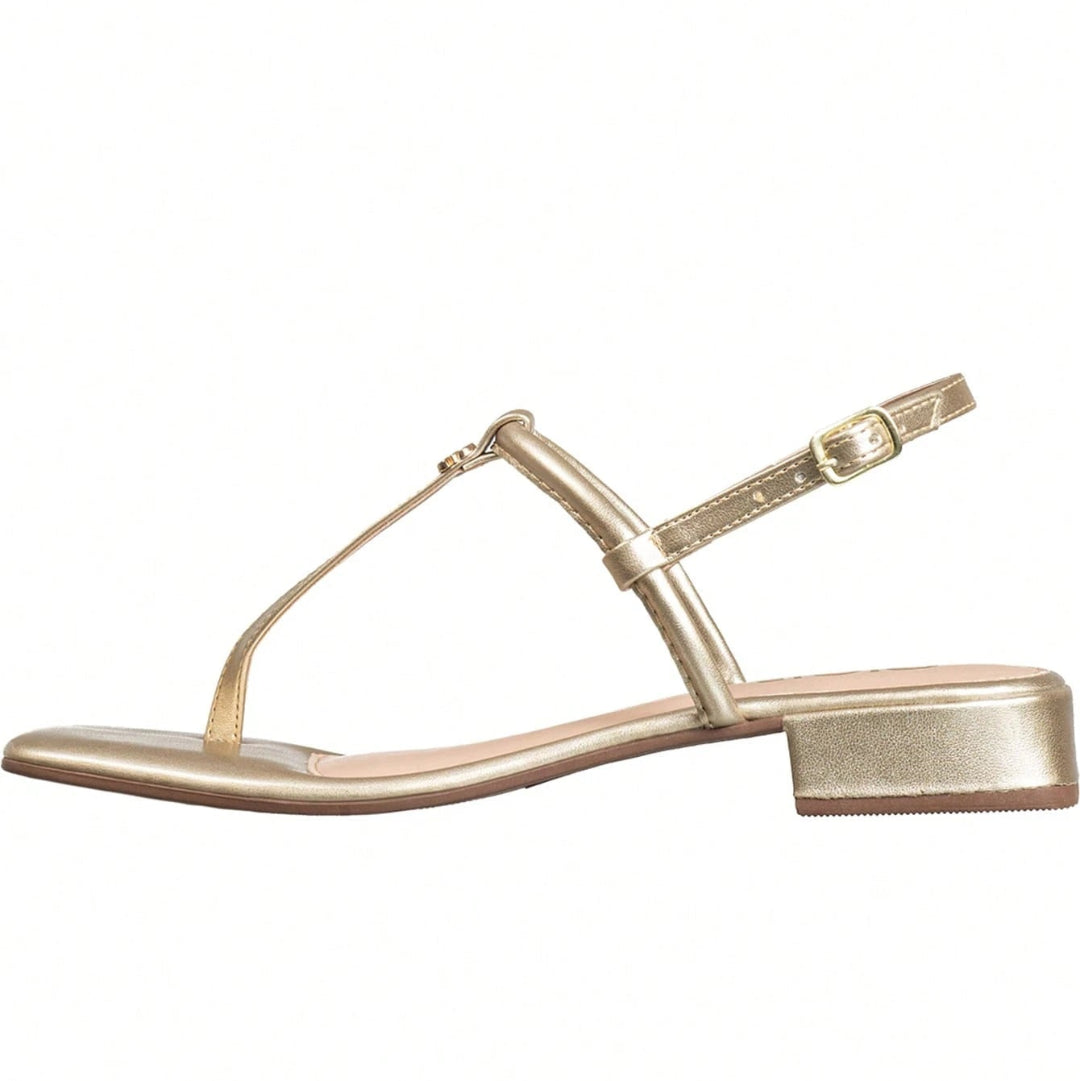 Sandália Rasteira Feminina De Dedo e Tira no Tornozelo Confortável Casual Dourada