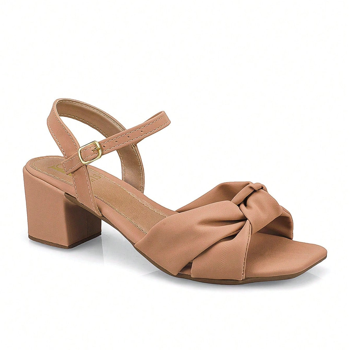 Sandalia Feminina Salto Bloco Médio Tiras Cruzada em Nobuck Bege