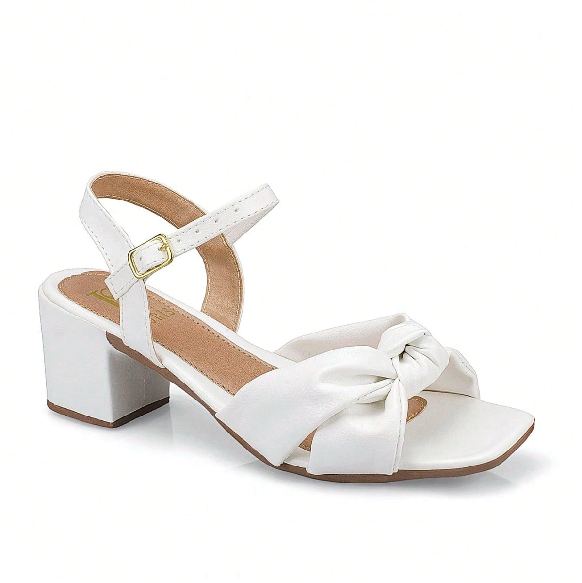 Sandalia Feminina Salto Bloco Médio Tiras Cruzada em Nobuck Branca
