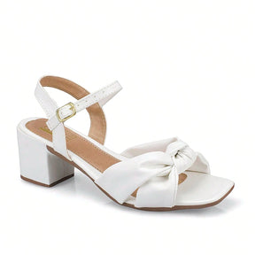 Sandalia Feminina Salto Bloco Médio Tiras Cruzada em Nobuck Branca