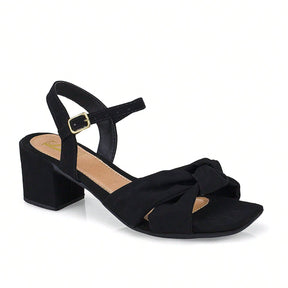 Sandalia Feminina Salto Bloco Médio Tiras Cruzada em Nobuck Preta