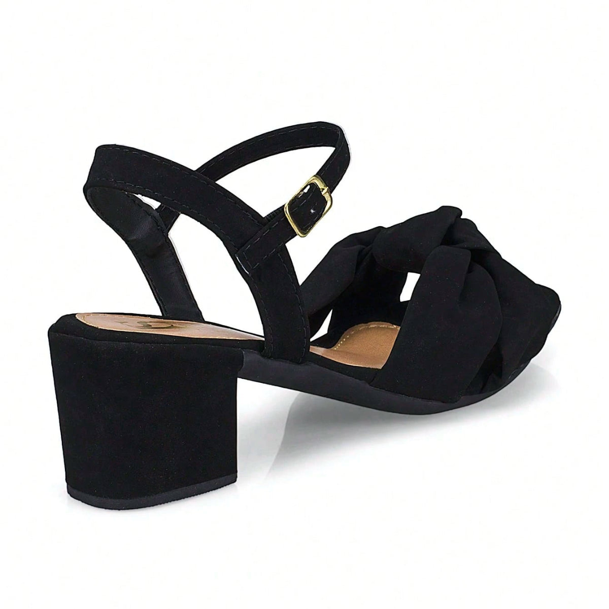 Sandalia Feminina Salto Bloco Médio Tiras Cruzada em Nobuck Preta