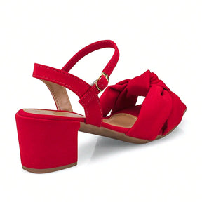 Sandalia Feminina Salto Bloco Médio Tiras Cruzada em Nobuck Vermelha
