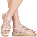Sandalia Rasteira Feminina Com Tiras Nó Espadrille Confortável