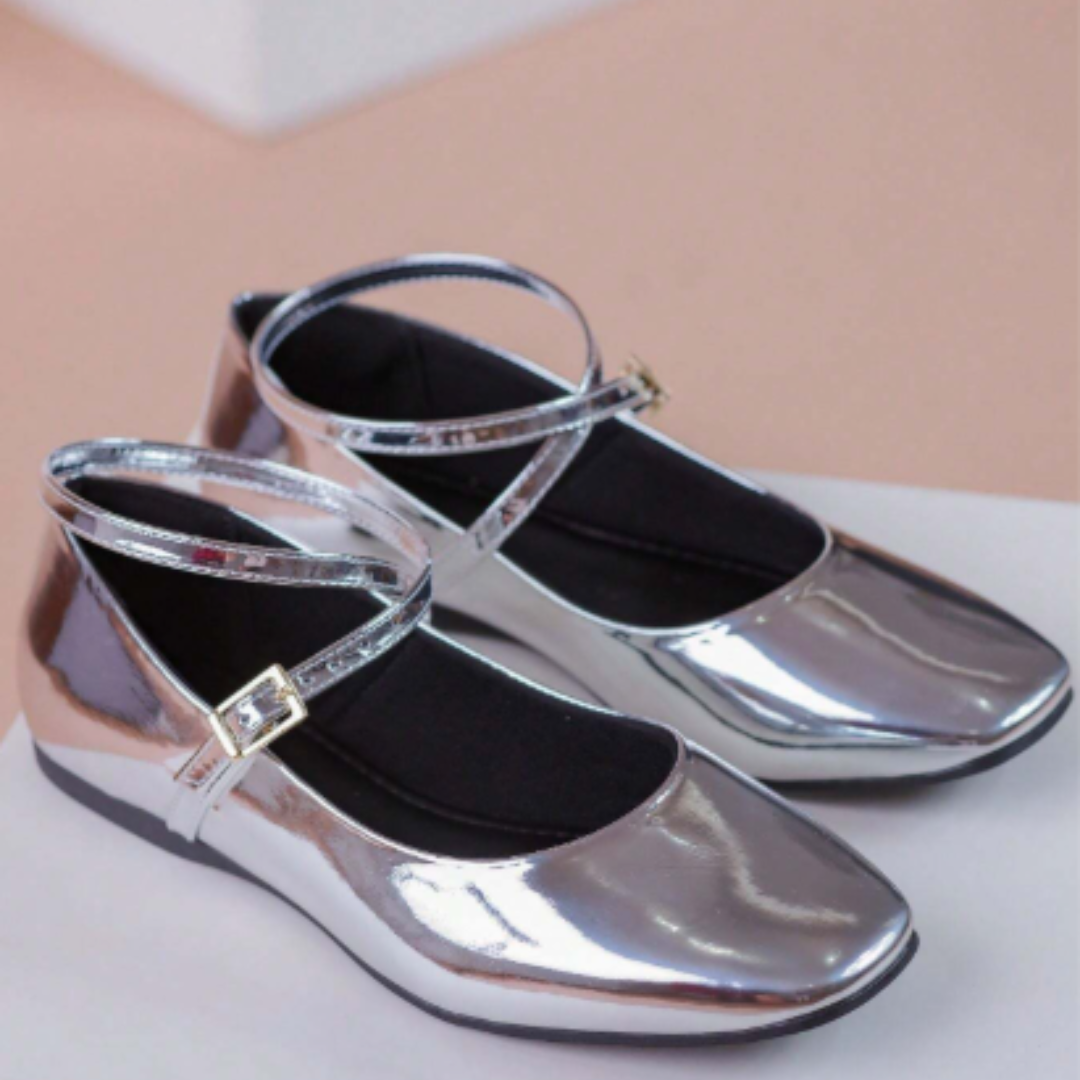 Sapatilha Feminina Bico Quadrado Bailarina Feme Luz Prata