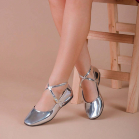 Sapatilha Feminina Bico Quadrado Bailarina Feme Luz Prata