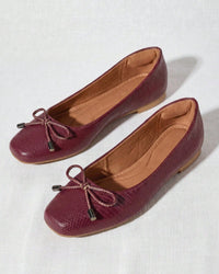 Sapatilha Feminina Bico Quadrado Lezard Texturizada com Lacinho Marsala 