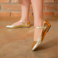 Sapatilha Feminina Boneca Bico Quadrado Mary Jane Dourada