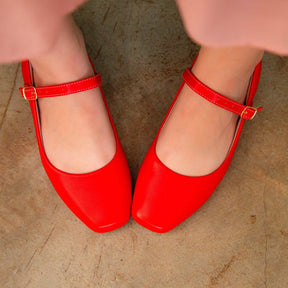 Sapatilha Feminina Boneca Bico Quadrado Mary Jane Vermelha