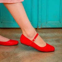 Sapatilha Feminina Boneca Bico Quadrado Mary Jane Vermelha