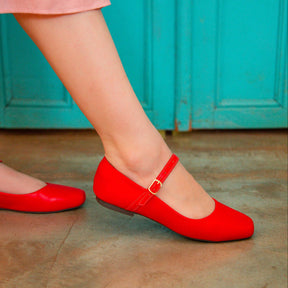 Sapatilha Feminina Boneca Bico Quadrado Mary Jane Vermelha