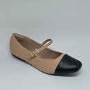 Sapatilha Feminina Mary Jane Bico Quadrado Bicolor Bege