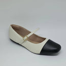 Sapatilha Feminina Mary Jane Bico Quadrado Bicolor Branco