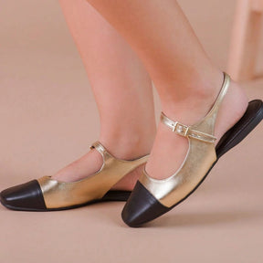 Sapatilha Feminina Mary Jane Bico Quadrado Boneca Dourada