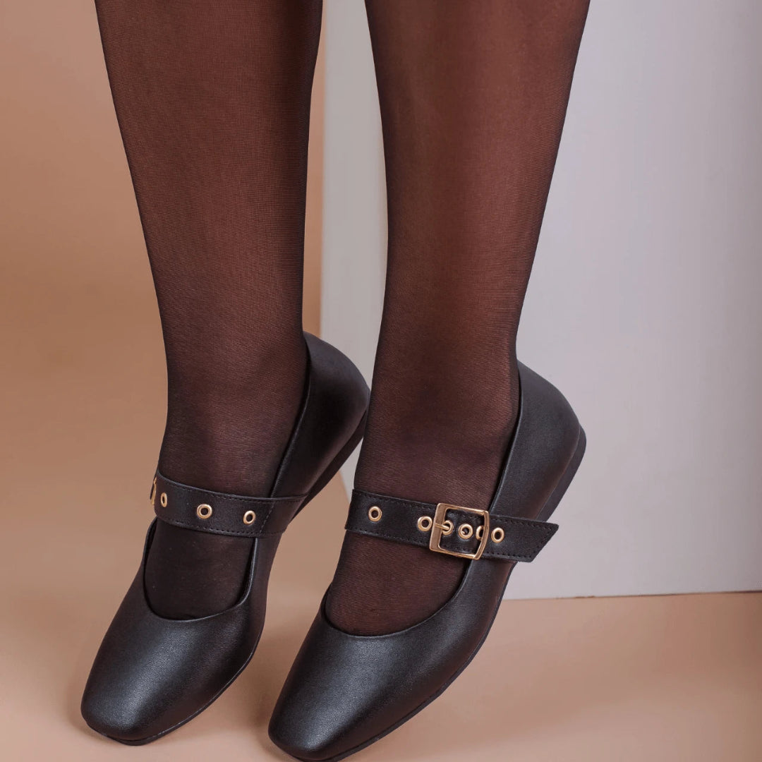 Sapatilha Feminina Mary Jane Bico Quadrado e Tira Larga com Fivela Preta