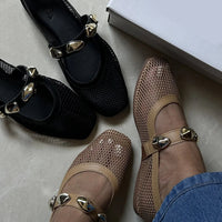 Sapatilha Feminina Mary Jane Telinha com Apliques Dourado Caramelo
