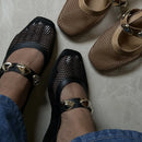 Sapatilha Feminina Mary Jane Telinha com Apliques Dourado Preta