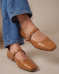 Sapatilha Feminina Mary Jane Texturizada com Fivela Oval Caramelo