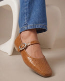 Sapatilha Feminina Mary Jane Texturizada com Fivela Oval Caramelo