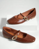 Sapatilha Feminina Mary Jane Texturizada com Fivela Oval Marrom