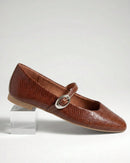 Sapatilha Feminina Mary Jane Texturizada com Fivela Oval Marrom