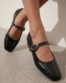 Sapatilha Feminina Mary Jane Texturizada com Fivela Oval Preta
