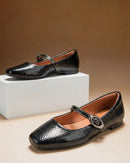 Sapatilha Feminina Mary Jane Texturizada com Fivela Oval Preta