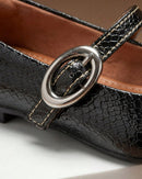 Sapatilha Feminina Mary Jane Texturizada com Fivela Oval Preta