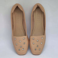 Sapatilha Feminina Mocassim Bico Quadrado com Brilho Ponto de Luz Bege