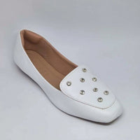 Sapatilha Feminina Mocassim Bico Quadrado com Brilho Ponto de Luz Branco