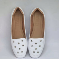 Sapatilha Feminina Mocassim Bico Quadrado com Brilho Ponto de Luz Branco