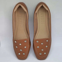 Sapatilha Feminina Mocassim Bico Quadrado com Brilho Ponto de Luz Caramelo