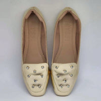 Sapatilha Feminina Mocassim Bico Quadrado com Brilho Ponto de Luz Dourado