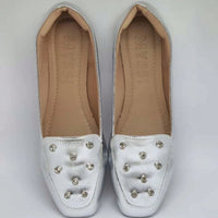 Sapatilha Feminina Mocassim Bico Quadrado com Brilho Ponto de Luz Prata