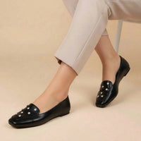 Sapatilha Feminina Mocassim Bico Quadrado com Brilho Ponto de Luz Preto