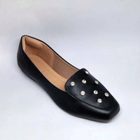 Sapatilha Feminina Mocassim Bico Quadrado com Brilho Ponto de Luz Preto