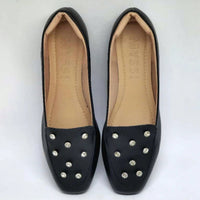 Sapatilha Feminina Mocassim Bico Quadrado com Brilho Ponto de Luz Preto