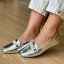 Sapatilha Feminina Mocassim Bico Quadrado com Strass Prata