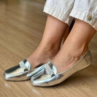 Sapatilha Feminina Mocassim Bico Quadrado com Strass Prata